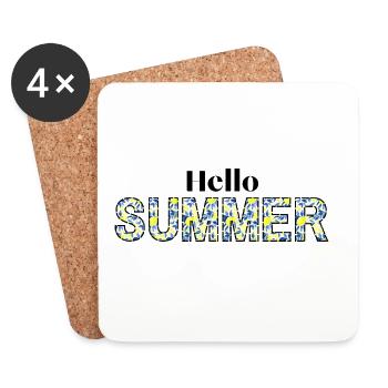 Sommerblüten Schriftzug hello summer - Untersetzer (4er-Set) - Weiß - Vorne