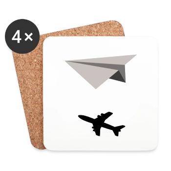 Idée de cadeau avion papier avion ombre - Dessous de verre (lot de 4) - blanc - Devant