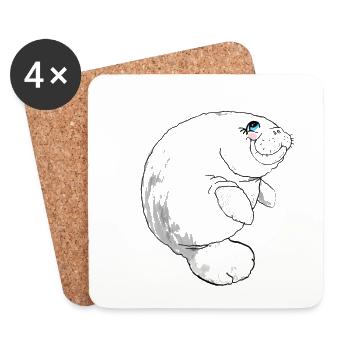 Walrus manatee drawing sea animals - Coasters (set of 4) - white - Front