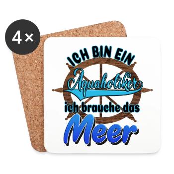 Aquaholiker Sea Steering Wheel Baltic Sea North Sea Saying - Coasters (set of 4) - white - Front