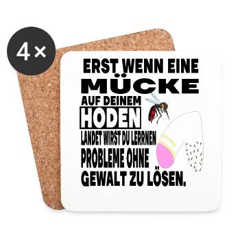 Hoden Eier Mücke Stich Gewalt Problem Spruch - Untersetzer (4er-Set) - Weiß - Vorne