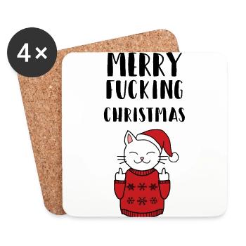 Merry Fucking Christmas Geschenk Idee Katze Xmas - Untersetzer (4er-Set) - Weiß - Vorne