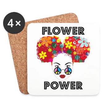 Hippie Retro Flower Power Peace Sign Glasses - Coasters (set of 4) - white - Front