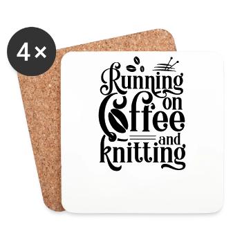 Kaffee und Stricken Strick Strickerei Strickerin - Untersetzer (4er-Set) - Weiß - Vorne