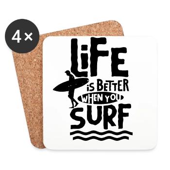 Life is better when you surf surfing - Coasters (set of 4) - white - Front