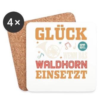 Glück ist, wenn das Waldhorn einsetzt, Hornist - Untersetzer (4er-Set) - Weiß - Vorne
