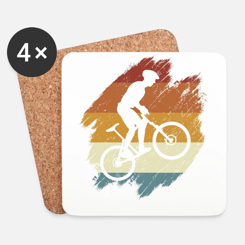 E-Bike, E-MTB, Retro Sonnenuntergang E-Biker - Untersetzer (4er-Set) - Weiß