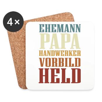Ehemann, Papa, Handwerker, Vorbild, Held - Untersetzer (4er-Set) - Weiß - Vorne