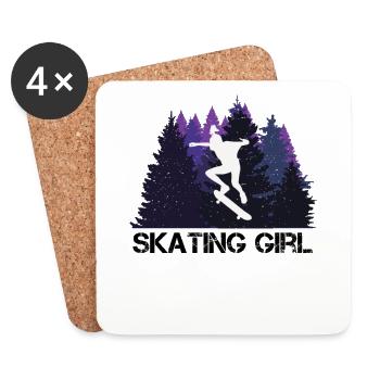 Skateboard filles dans la belle nature - Dessous de verre (lot de 4) - blanc - Devant