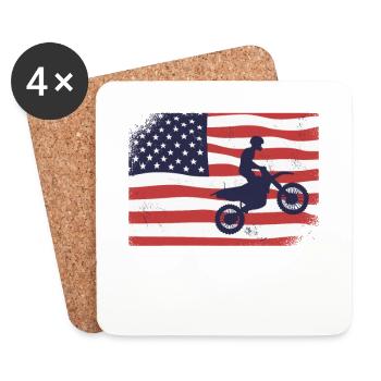 Drapeau américain Motocross - Dessous de verre (lot de 4) - blanc - Devant