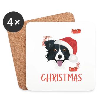 Border Collie Noël - Dessous de verre (lot de 4) - blanc - Devant