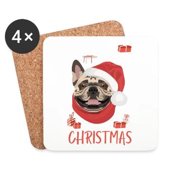 Français Noël Bulldog - Dessous de verre (lot de 4) - blanc - Devant