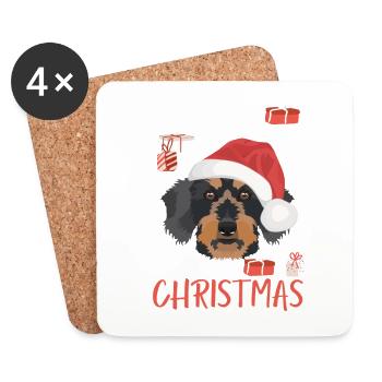 Rough-haired dachshund Christmas - Coasters (set of 4) - white - Front
