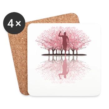 Marathon japonais de cerisiers en fleurs, Trail Running - Dessous de verre (lot de 4) - blanc - Devant