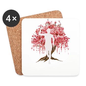 Marathon japonais de cerisiers en fleurs, Trail Running - Dessous de verre (lot de 4) - blanc - Devant