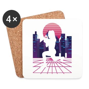 Vaporwave Synthwave Skyline HIIT - Coasters (set of 4) - white - Front