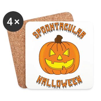 Spooktacular Halloween - Drôle de conception de citrouille - Dessous de verre (lot de 4) - blanc - Devant