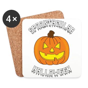 Spooktacular Halloween - Drôle de conception de citrouille - Dessous de verre (lot de 4) - blanc - Devant