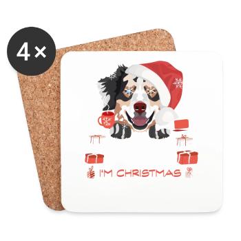 Marché de Noël du berger australien - Dessous de verre (lot de 4) - blanc - Devant