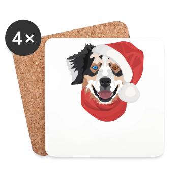 Australian Shepherd Merry Christmas - Coasters (set of 4) - white - Front