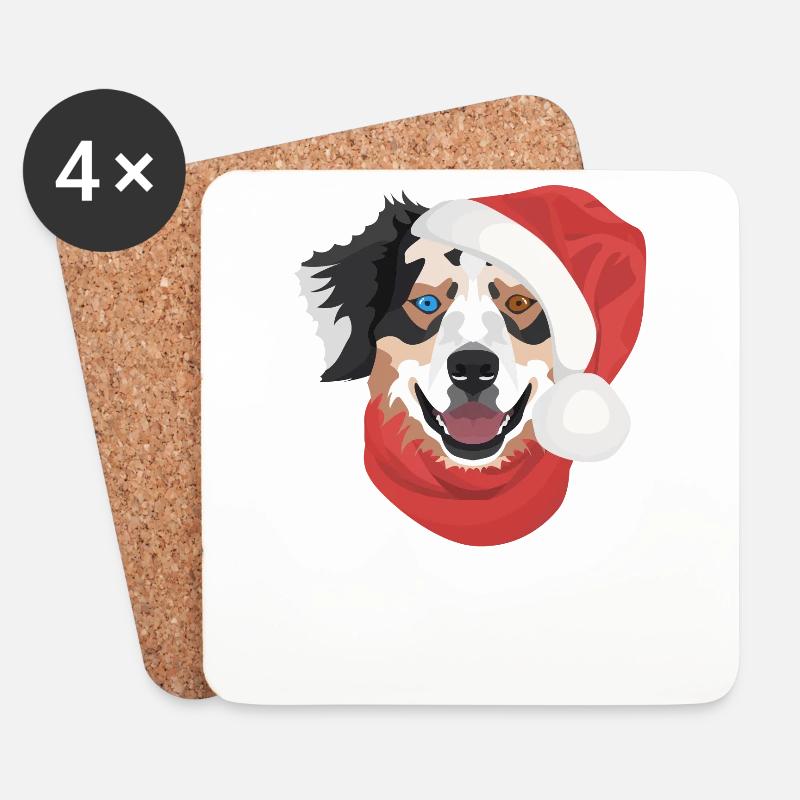 Australian Shepherd Frohe Weihnachten - Untersetzer (4er-Set) - Weiß