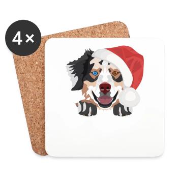 Australian Shepherd Merry Christmas - Coasters (set of 4) - white - Front