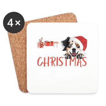 Australian Shepherd Merry Christmas - Coasters (set of 4) - white - Front