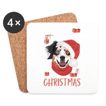 Australian Shepherd Merry Christmas - Coasters (set of 4) - white - Front