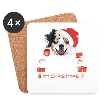 Marché de Noël du berger australien - Dessous de verre (lot de 4) - blanc - Devant