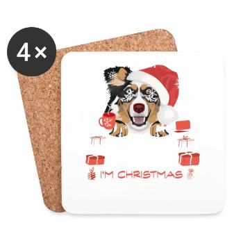 Marché de Noël du berger australien - Dessous de verre (lot de 4) - blanc - Devant