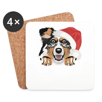 Australian Shepherd Merry Christmas - Coasters (set of 4) - white - Front