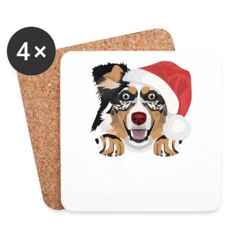 Australian Shepherd Merry Christmas - Coasters (set of 4) - white - Front