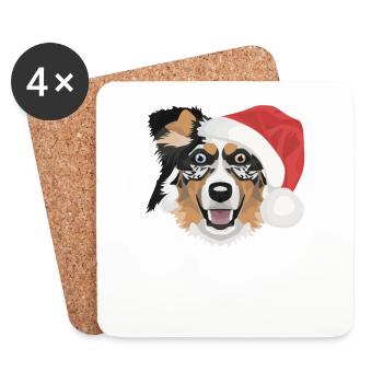 Australian Shepherd Merry Christmas - Coasters (set of 4) - white - Front