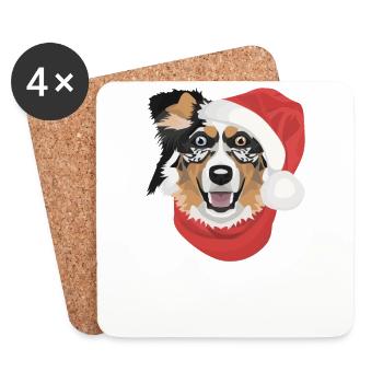 Australian Shepherd Merry Christmas - Coasters (set of 4) - white - Front