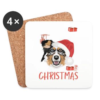 Australian Shepherd Merry Christmas - Coasters (set of 4) - white - Front