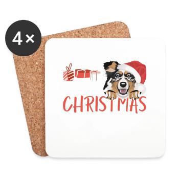 Australian Shepherd Merry Christmas - Coasters (set of 4) - white - Front