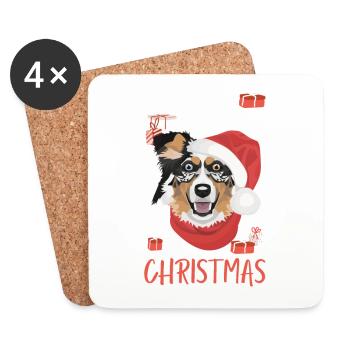 Australian Shepherd Merry Christmas - Coasters (set of 4) - white - Front