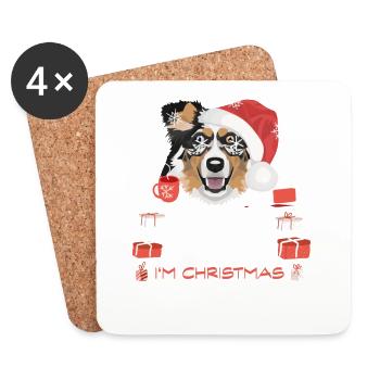 Marché de Noël du berger australien - Dessous de verre (lot de 4) - blanc - Devant