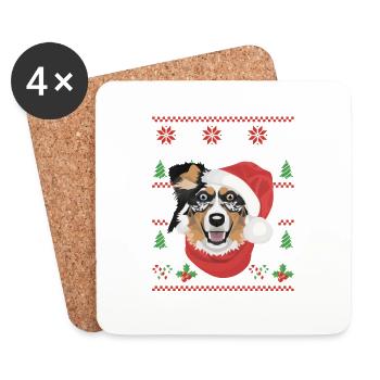 Australian Shepherd Merry Christmas - Coasters (set of 4) - white - Front