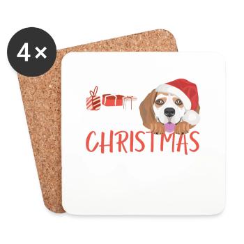Beagle Frohe Weihnachten - Untersetzer (4er-Set) - Weiß - Vorne