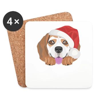 Beagle Frohe Weihnachten - Untersetzer (4er-Set) - Weiß - Vorne