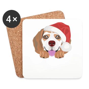 Beagle Frohe Weihnachten - Untersetzer (4er-Set) - Weiß - Vorne