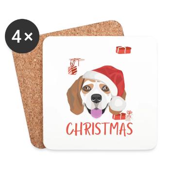 Beagle Frohe Weihnachten - Untersetzer (4er-Set) - Weiß - Vorne