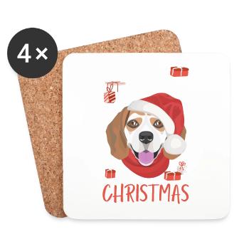Beagle Frohe Weihnachten - Untersetzer (4er-Set) - Weiß - Vorne