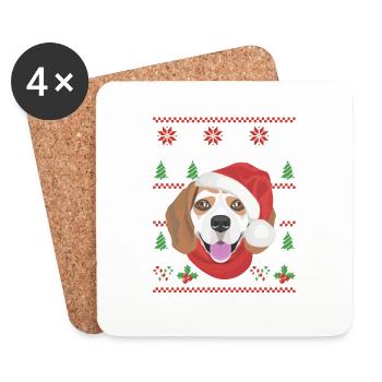 Beagle Joyeux Noël - Dessous de verre (lot de 4) - blanc - Devant