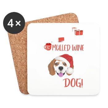 Beagle Vin chaud Noël - Dessous de verre (lot de 4) - blanc - Devant