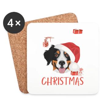Bouvier Bernois Joyeux Noël - Dessous de verre (lot de 4) - blanc - Devant