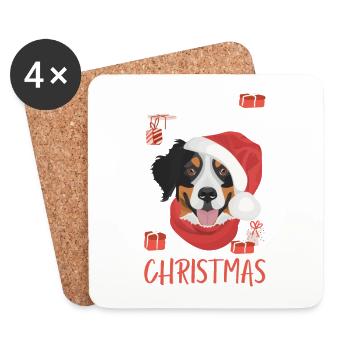 Bouvier Bernois Joyeux Noël - Dessous de verre (lot de 4) - blanc - Devant