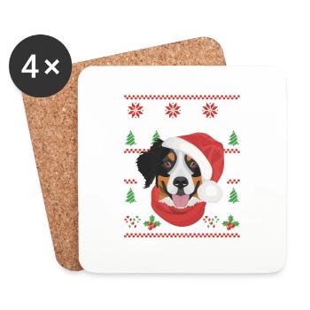 Bouvier Bernois Joyeux Noël - Dessous de verre (lot de 4) - blanc - Devant