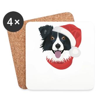 Border Collie Merry Christmas - Coasters (set of 4) - white - Front